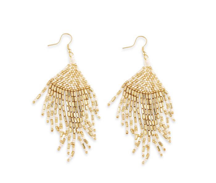 Pendientes de cuentas de vidrio con encanto de la Tierra Dorada - 7,6 cm de largo - Dorado - NUEVO424