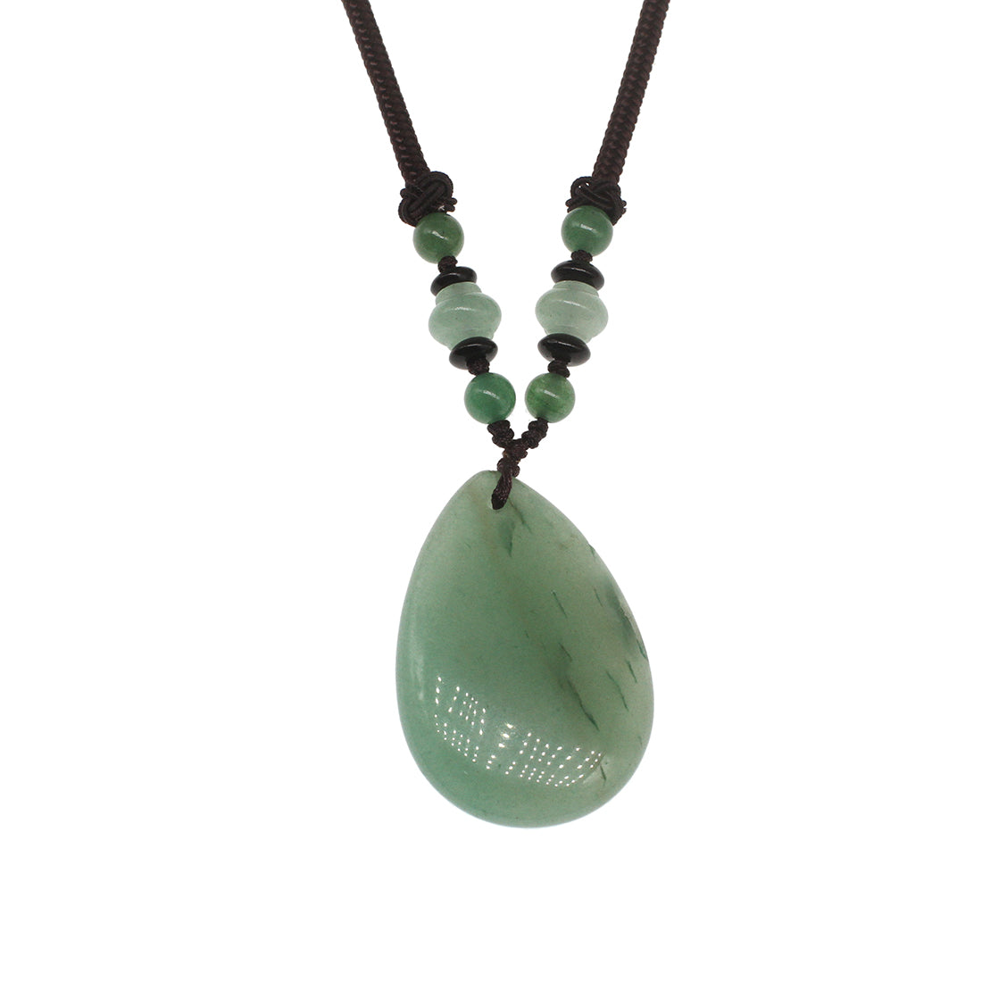 Colgante de jade malayo en forma de pera con collar - 42 x 27 mm - Largo: 30 cm - 26 g - NUEVO 1021