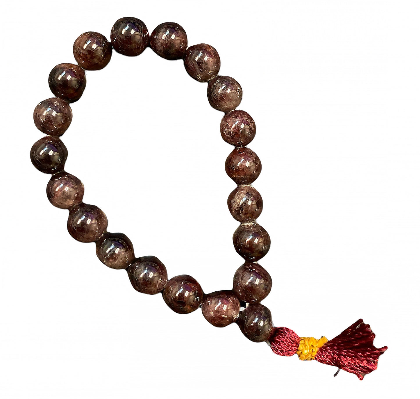 Pulsera de ojo de tigre rojo con borlas - 10 mm, 30 g - NUEVO 1021