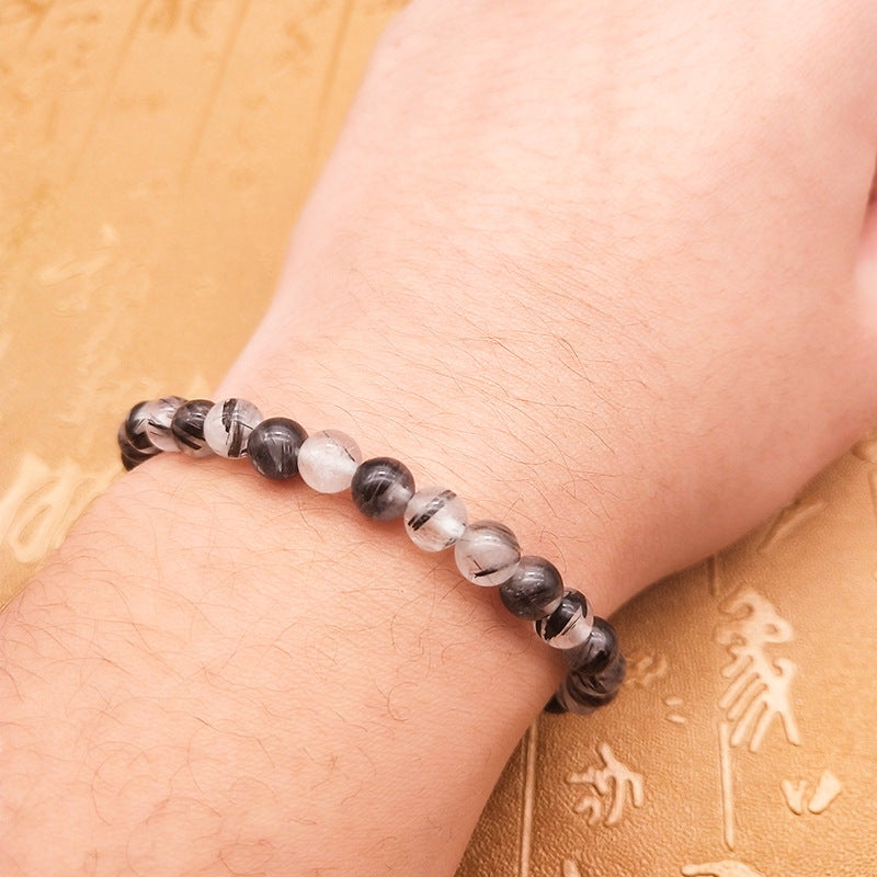 Pulsera de cuarzo rutilado negro - 10 mm (diámetro: 19 cm) - NEW521