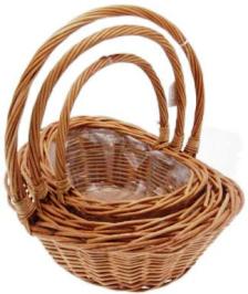 Set of 3 - Willow Oval Baskets - High Ends - Honey - Lge 15x12x5.5 DEEP OUTSIDE 4 DEEP 13 HANDLE