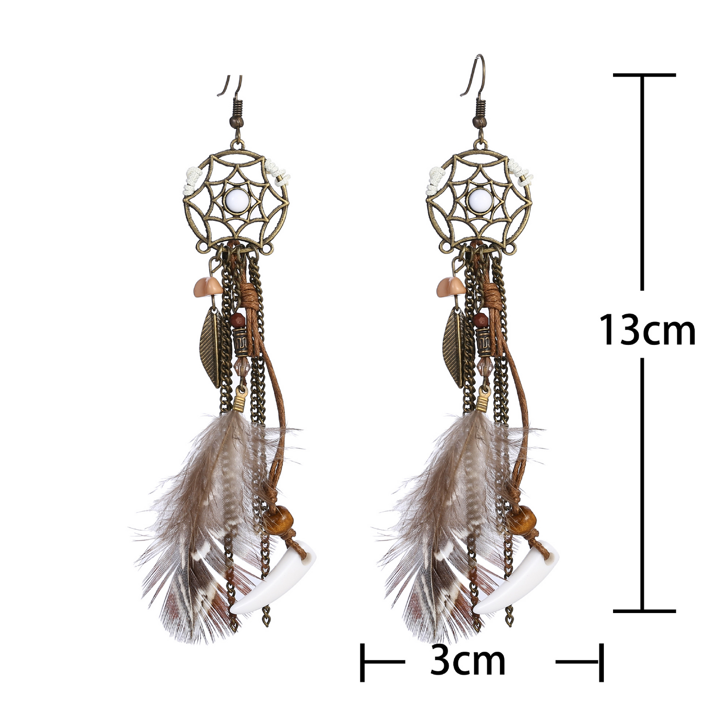 Pendientes colgantes de atrapasueños con plumas - bisutería de moda - sin níquel, plomo ni cadmio - NUEVO521