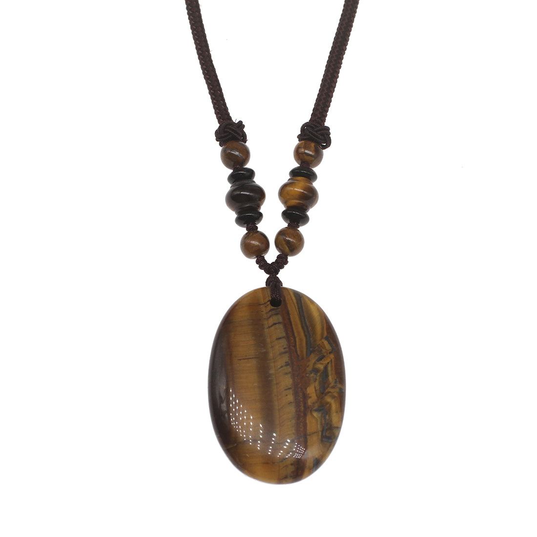 Colgante de ojo de tigre ovalado con collar - 42 x 28 x 6 mm - Largo 30 cm - 28 g - NUEVO 1021