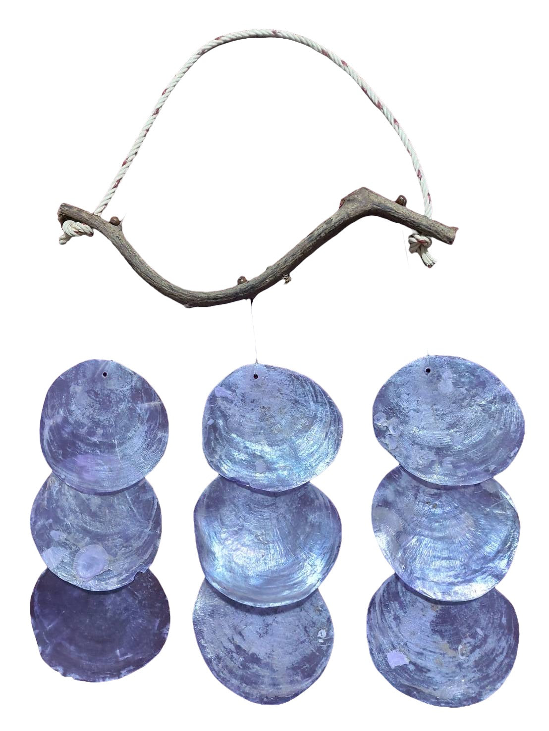 Lavender Color Capiz Placuna Shell Chime on Crazy Vine - 12 inch wide x 22 Long - NEW623