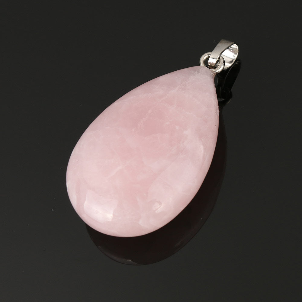 Colgante de lágrima de cuarzo rosa - Baño de color platino