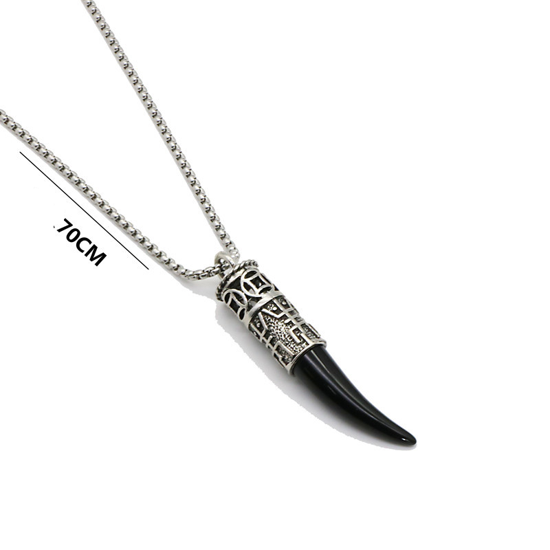 Collar de colmillo de lobo sintético de acero inoxidable color plata - NUEVO222