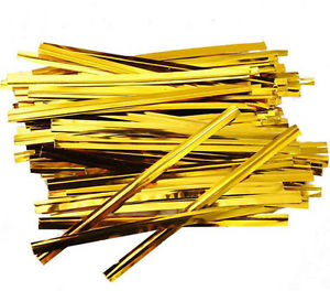SINGLE WIRE BAG TIES - METALLIC GOLD 4 inch