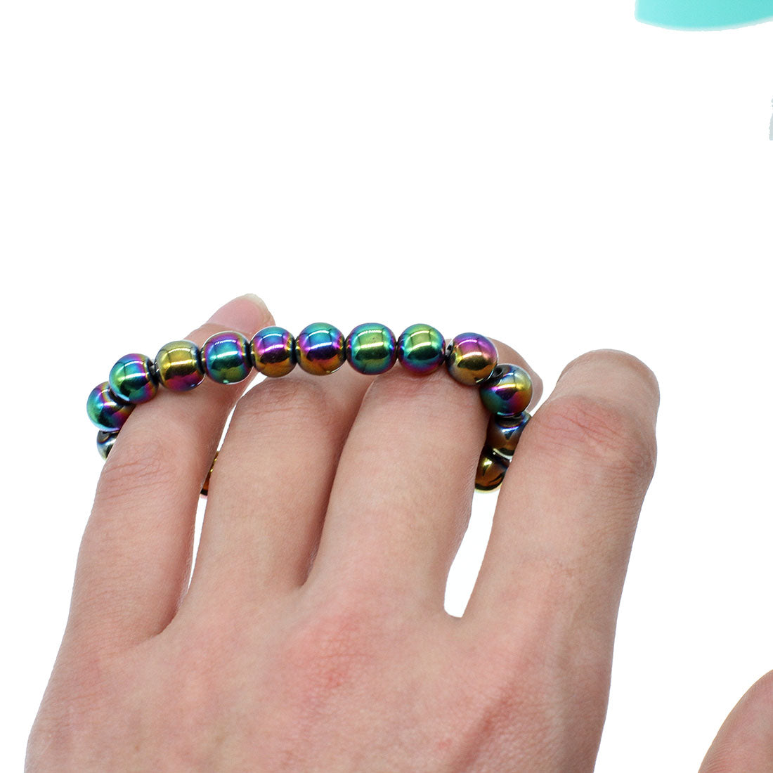 Pulsera magnética de hematita redonda pulida con aura arcoíris - Cuentas de 8 mm y 23 cm - China - NEW1122