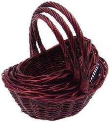 Set of 3 - Oval Willow Baskets - High Ends - Wine - Lge 15x12x5.5 DEEP OUTSIDE 4 DEEP 13 HANDLE