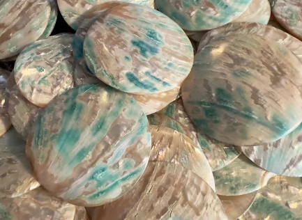 2 inch Blue Abalone Shells - 50mm Polished Rounds - one 2mm Hole - 2mm Thick - USA