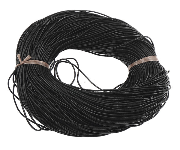 Cordón de piel de vacuno, piel de vacuno plena flor, negro, 1,5 mm, 100 m/lote, vendido por lote de 165 g