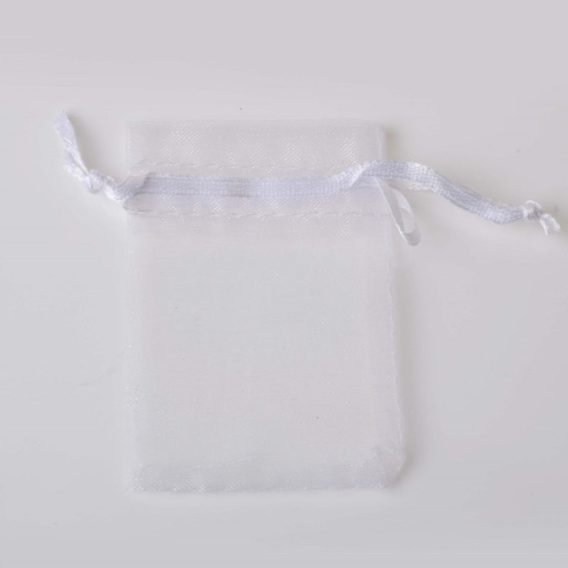 Bolsa de organza rectangular blanca de 5 x 7 pulgadas, paquete de 100, con cordón ajustable.