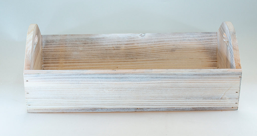 Whitewash Pine wood Tray X-SMALL 10 x 7.5 x 4.25 inch @ deepest - Fits a 18 x 24 or 20 x 30 Basket Bag