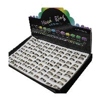 100 Mood Rings in Display Box - Mixed Colors Designs & Sizes - 20x20x3mm - China - NEW523