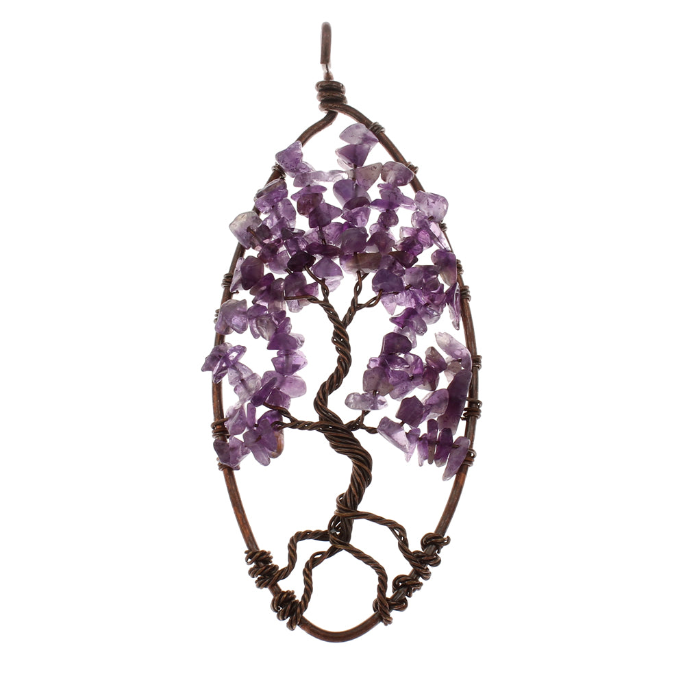 Colgante del Árbol de la Vida - Latón con amatista, chapado en cobre antiguo