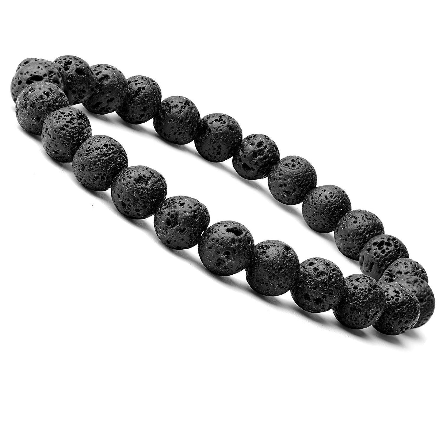 Pulsera de lava negra - Cuentas de 8 mm - Aproximadamente 6,9 pulgadas