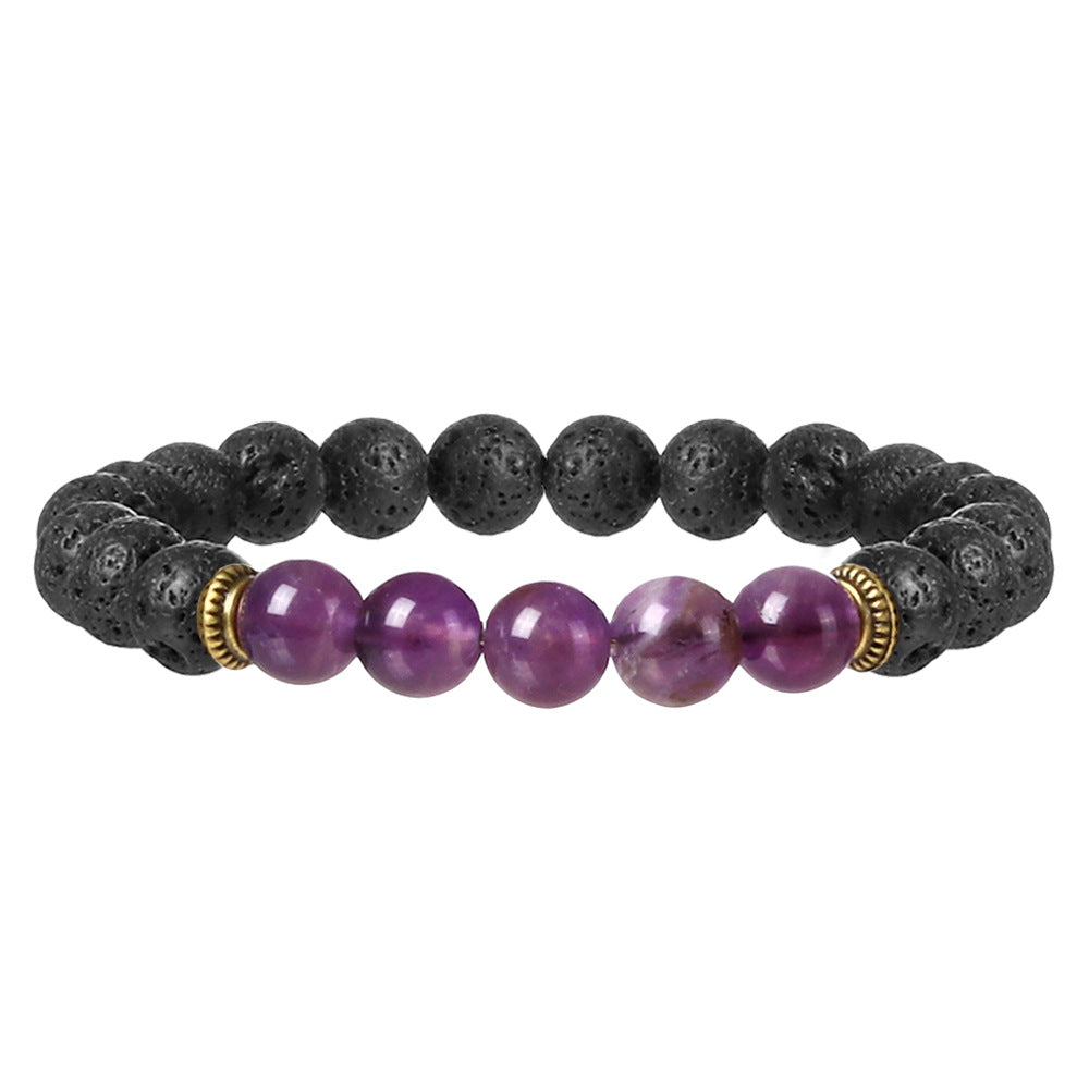 Pulsera de cuentas de lava con amatista de 19 cm - NEW521