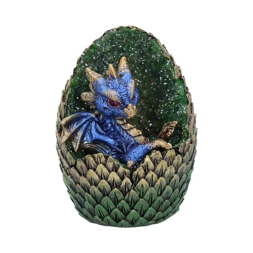 Dragón azul en huevo de pie - 15 cm - Resina - China - Nuevo 1122