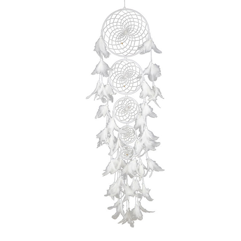 Atrapasueños de plumas con terciopelo y hierro - Blanco - 108 cm