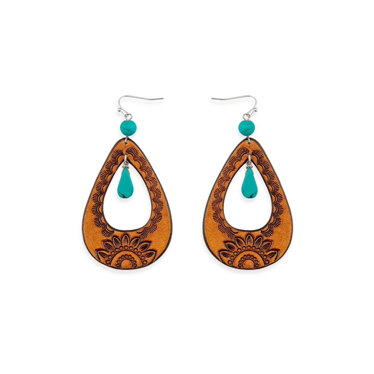 Pendientes de cuero Blossom Rising hechos a mano - 8,9 cm de largo - rojo, burdeos y ébano - NUEVO424