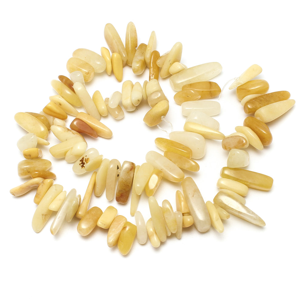 20 Jade Yellow Gemstone Bead Nuggets - 1mm Hole - 15.5 Inch Long Size:5x13x4mm to 8x30x8mm - NEW920