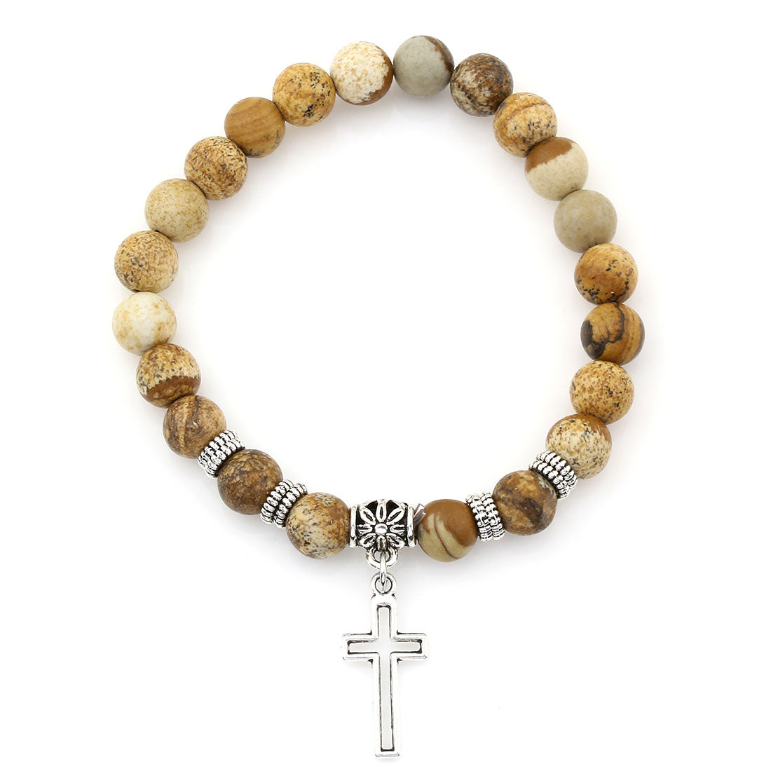 Pulsera de jaspe con imagen: separadores y dijes de color plata