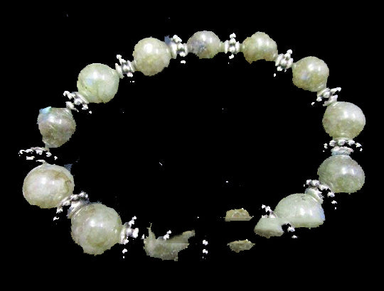 Pulsera elástica de labradorita de 10 mm con cuentas de neumático - NUEVO 1020