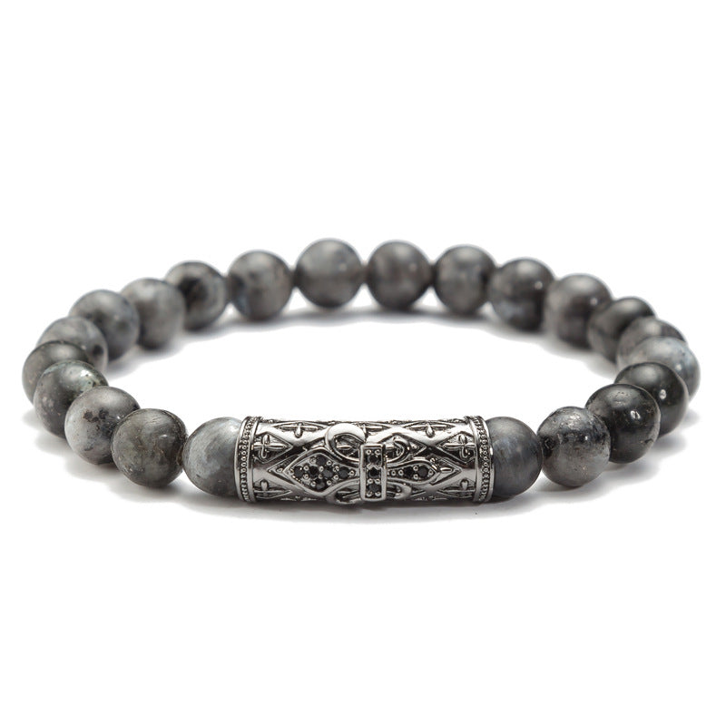 Pulsera de labradorita y latón con baño negro - Antifatiga y micropavé de circonitas cúbicas - 8 mm de largo (7,5 pulgadas) - NEW521