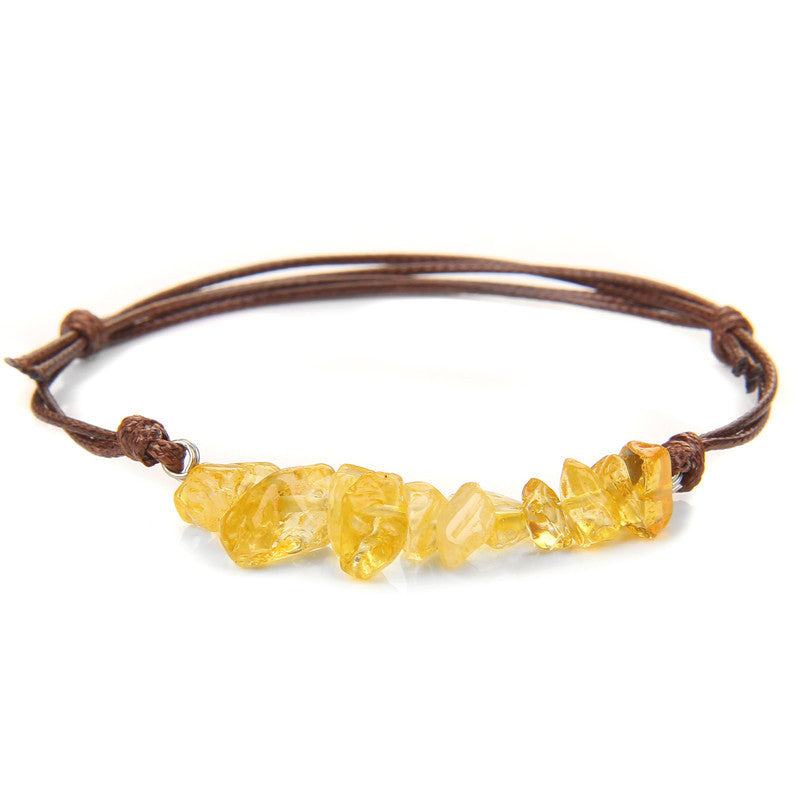 Pulsera de citrino en cordón encerado con piedra natural - Largo 19 cm - NUEVO 424
