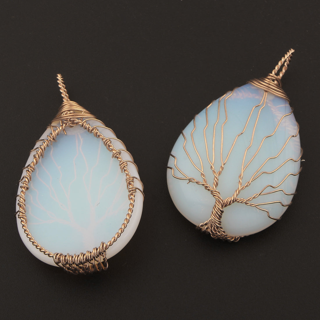 Sea Opal Tree of Life Pendant - Teardrop - Rose Gold Color Plated