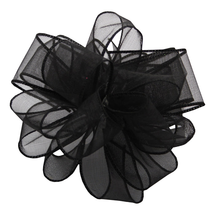 Cinta de alambre transparente con resorte - Borde negro/negro - 1,5 pulgadas x 50 yardas