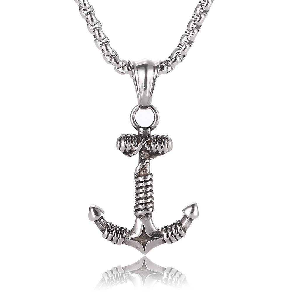 Colgante de ancla de acero inoxidable con collar - plata