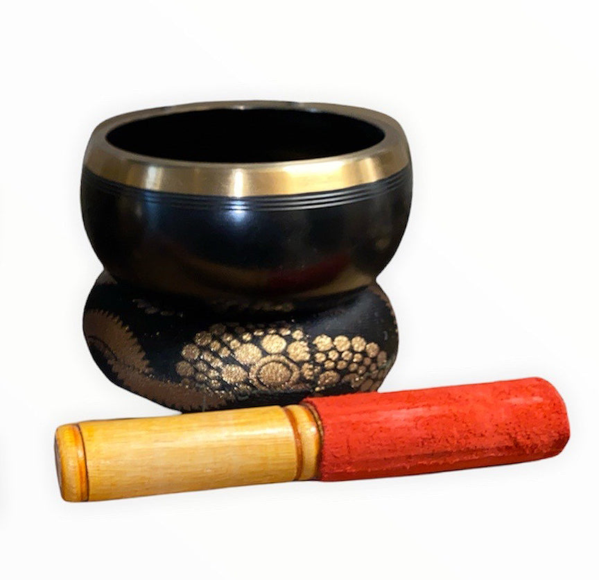 Cuenco tibetano con varilla y cojín - 12 cm - Negro