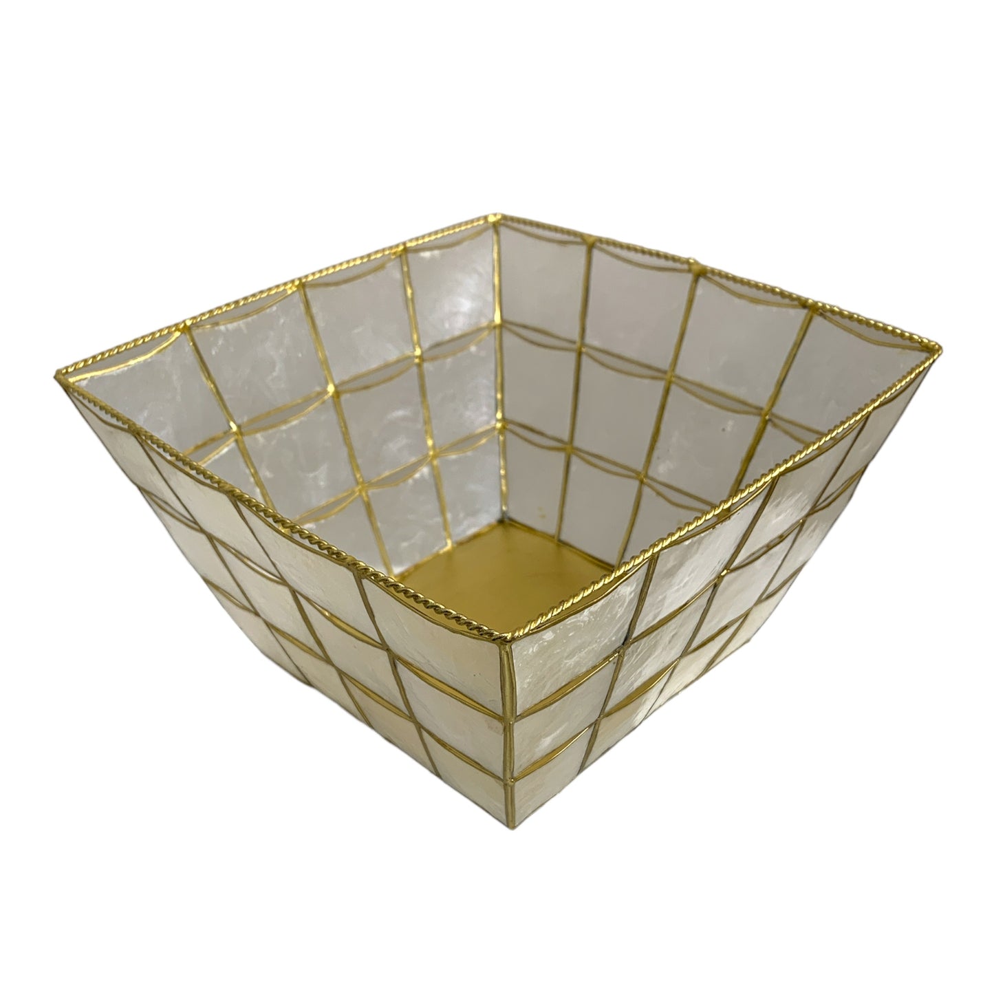 CESTA CAPIZ BLANCA CON ORO - CUADRADA 9 pulgadas de diámetro