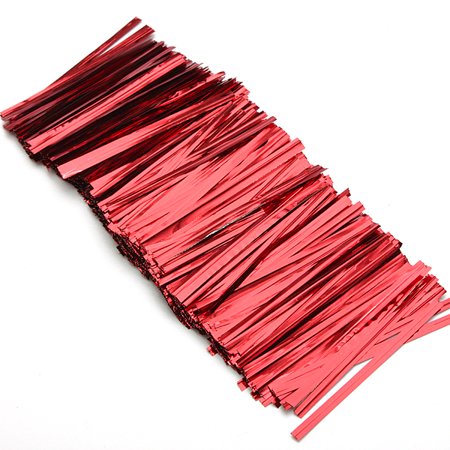 Bridas de alambre simple para bolsas - Rojo metalizado, 4 pulgadas