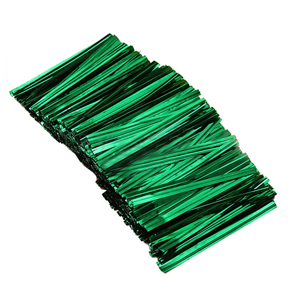 SINGLE WIRE BAG TIES - METALLIC GREEN 4 inch