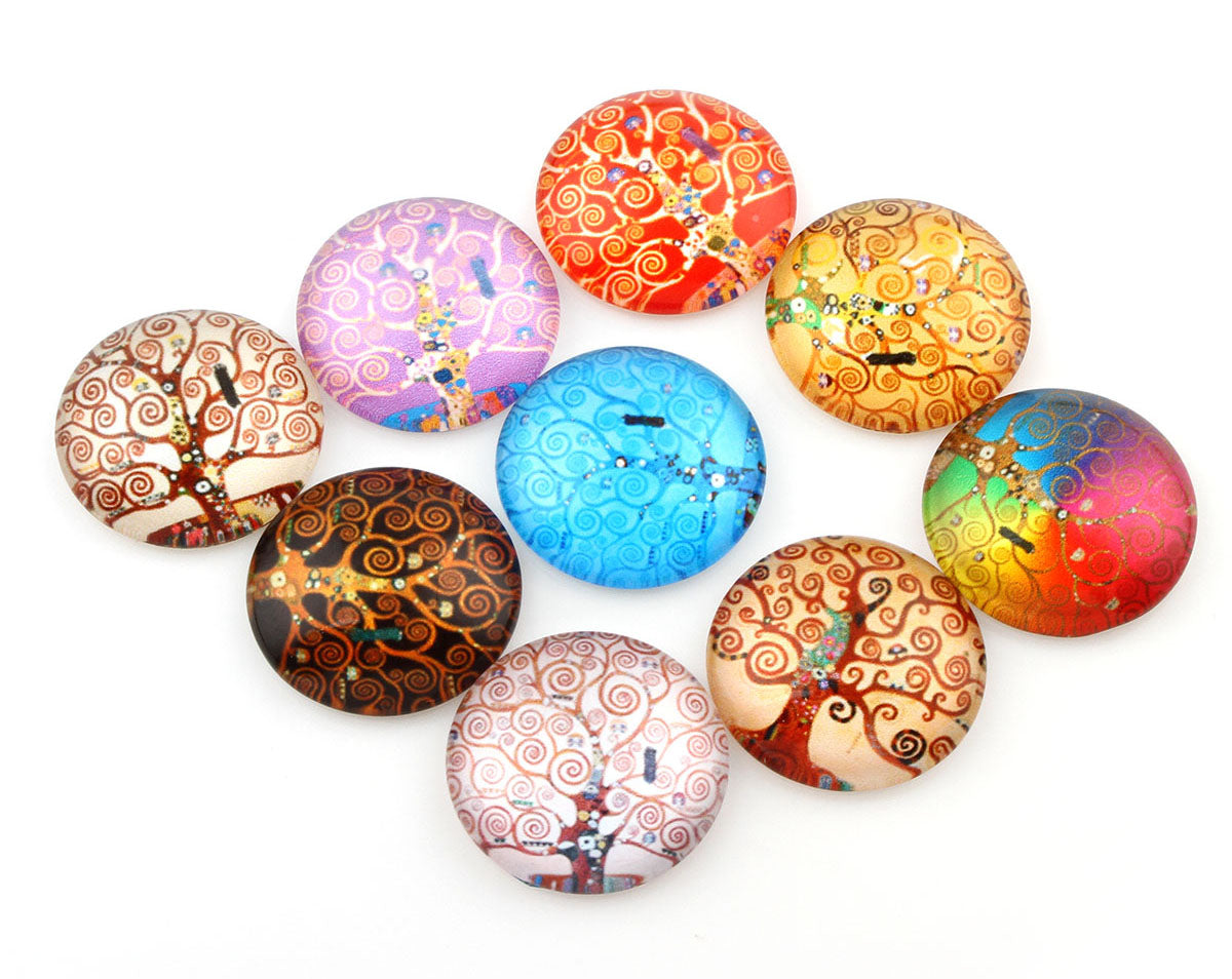 Cabujón de vidrio Time Gem plano y redondo - Árbol de la Vida - Colores variados 20 mm