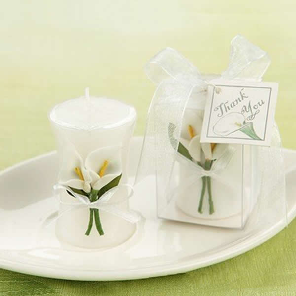 Vela de parafina con forma de lirio y cinta de raso - 4 x 4 x 6 cm - NUEVO 1220