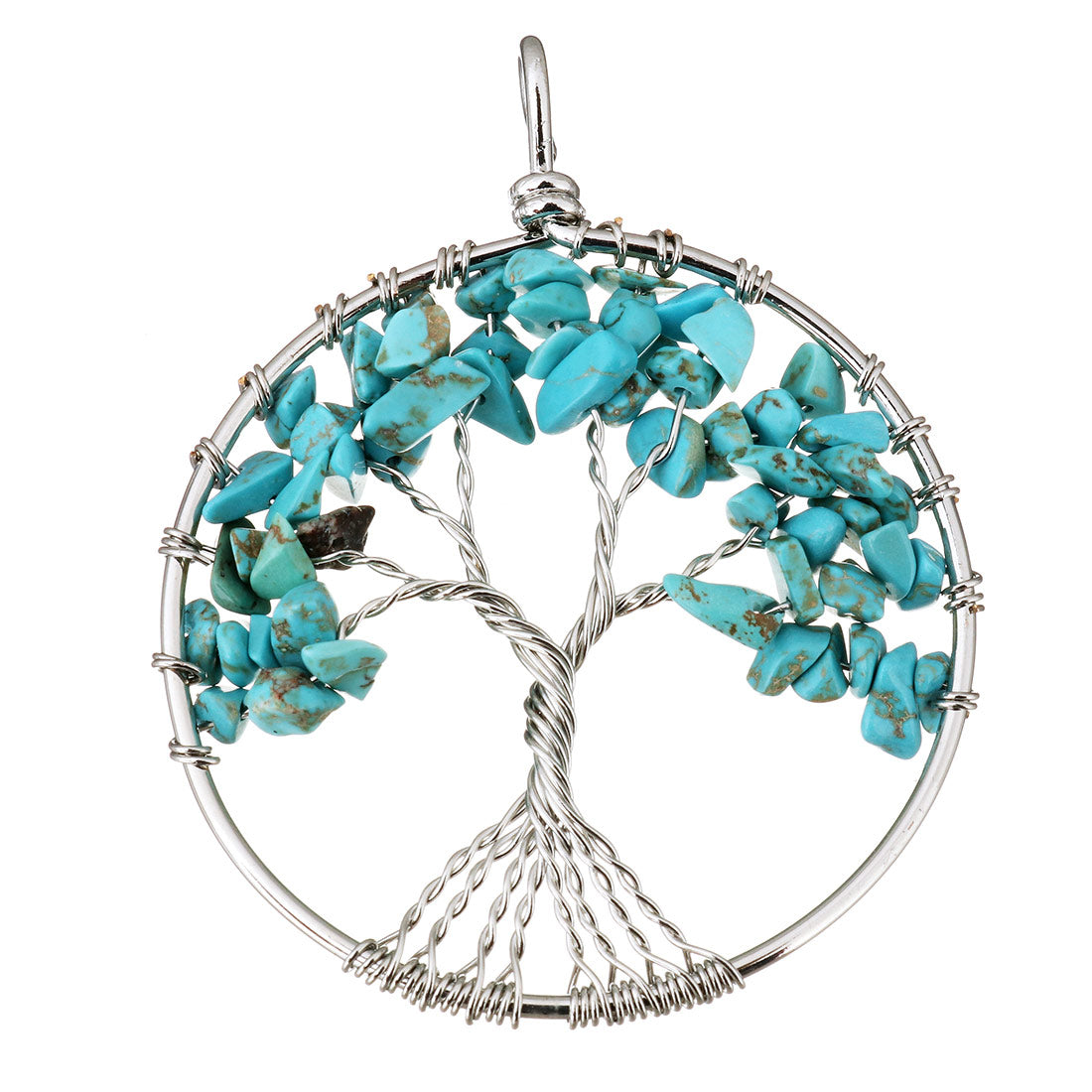 Colgante de árbol de la vida en turquesa verde - Latón - Bañado - Redondo