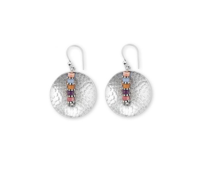 Moon Rise Silver Earrings - inch Long - multicolored and silver - NEW424