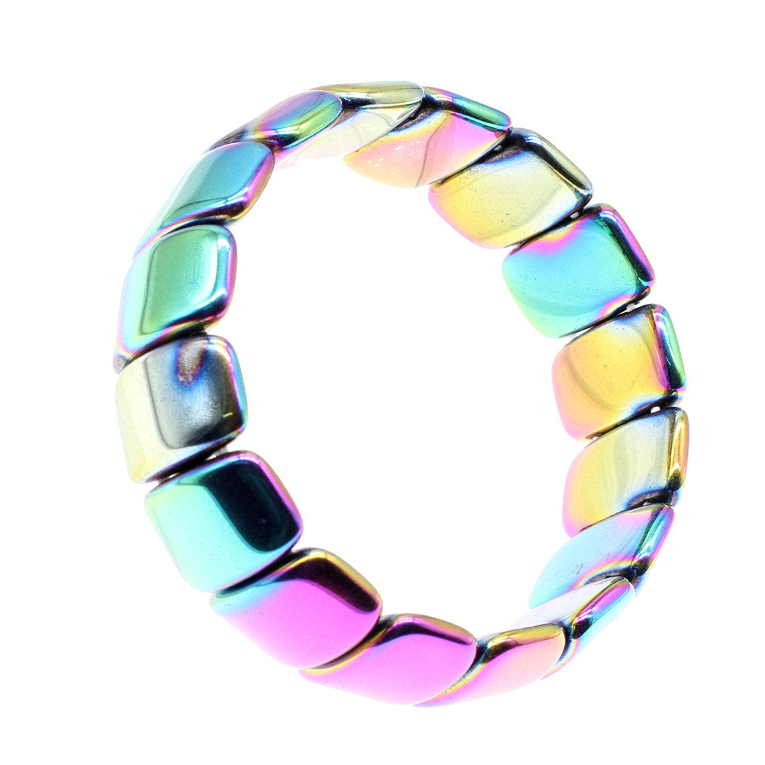 Pulsera magnética de hematita cuadrada pulida con aura arcoíris - Cuentas de 19 x 12 x 5 mm, 23 cm - China - NUEVO 1122