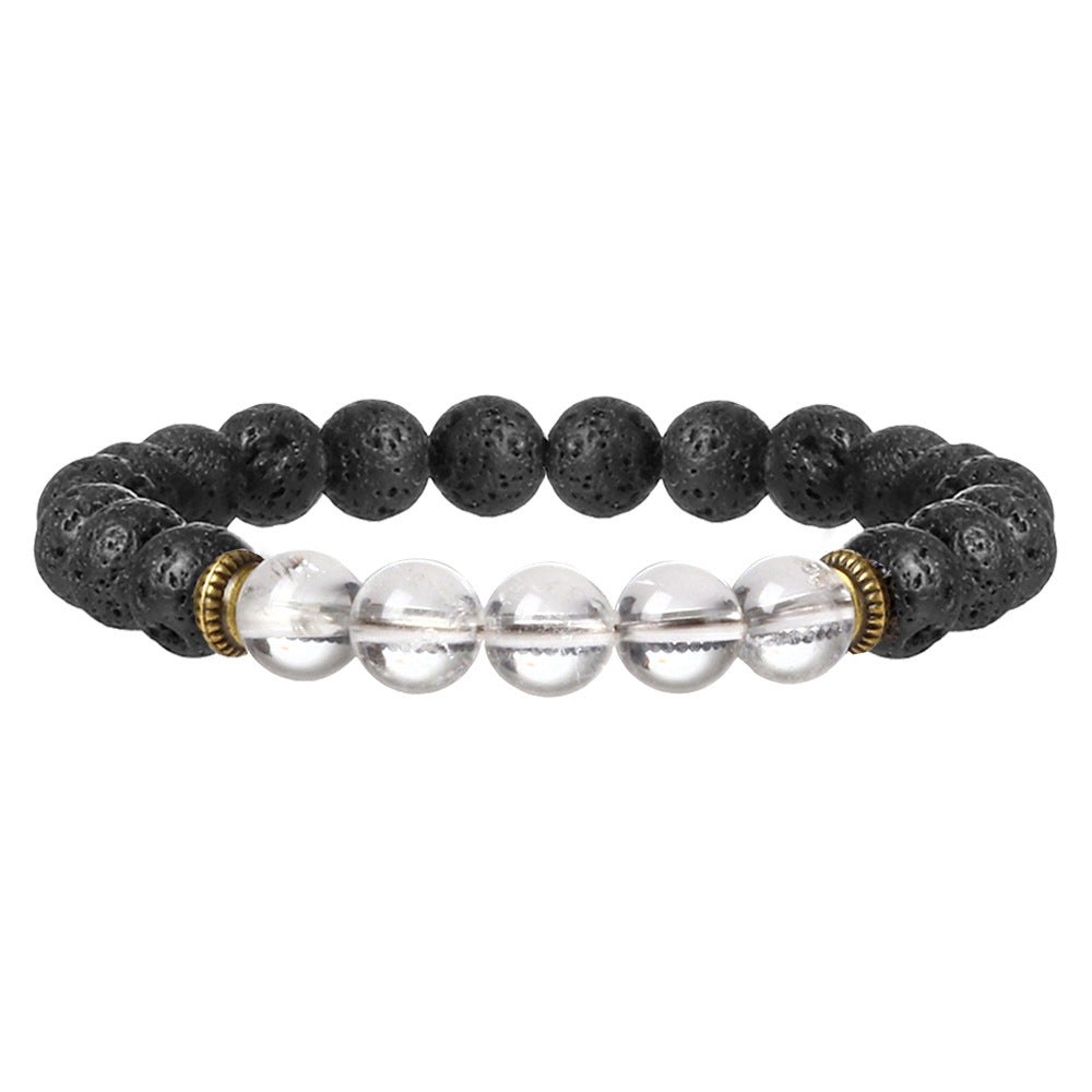 Pulsera de cuentas de lava con cuarzo transparente de 19 cm - NEW521