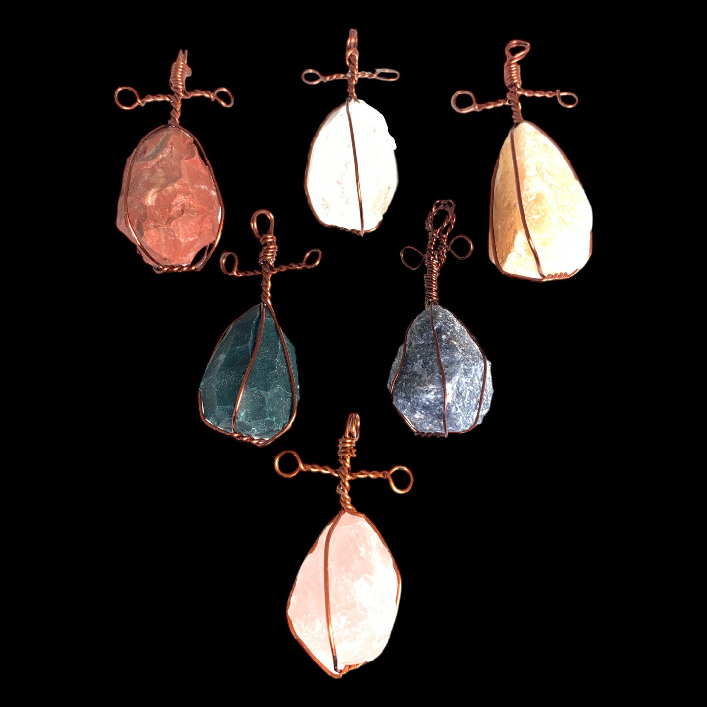 Colgante de piedras preciosas en bruto mixtas envuelto en cobre - 10 g - India - NUEVO 1021