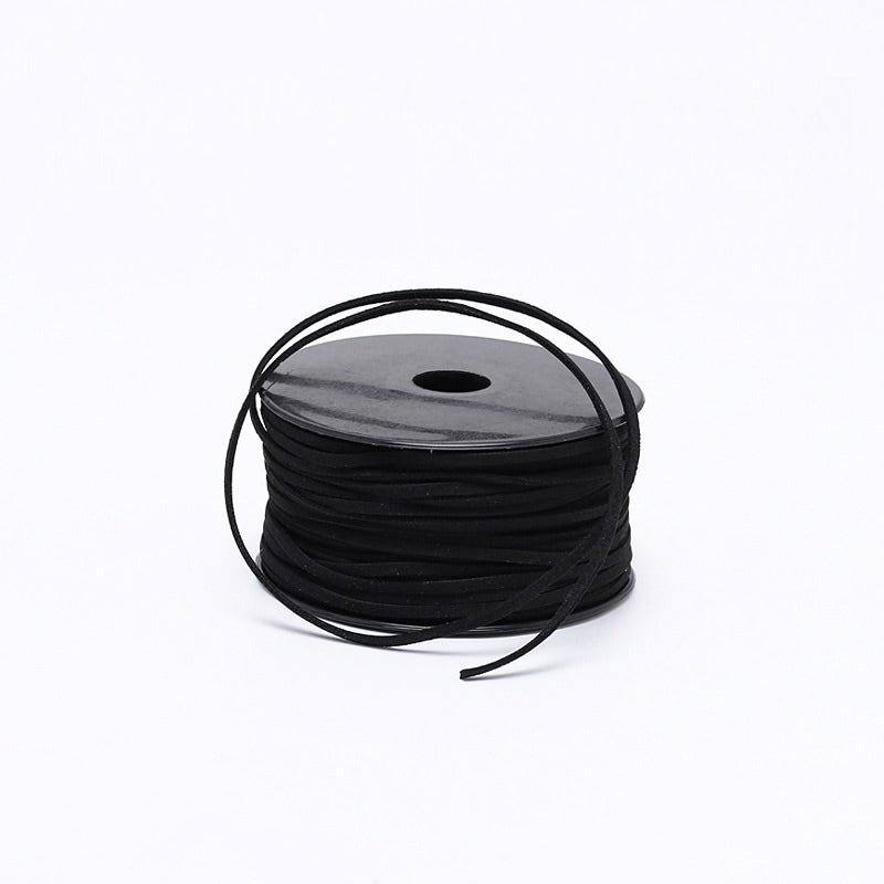Cordón de terciopelo - NEGRO - 3 x 1,5 mm - 46 metros - Cordón plano de ante sintético - NUEVO 222