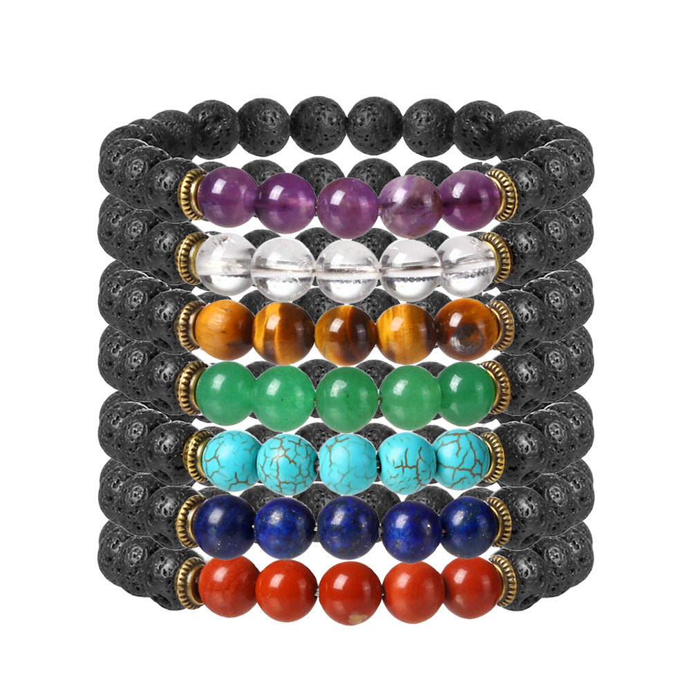 Lava Bead Bracelet with TIGERS EYE Gemstone Bracelet 7.5 Inch - NEW521