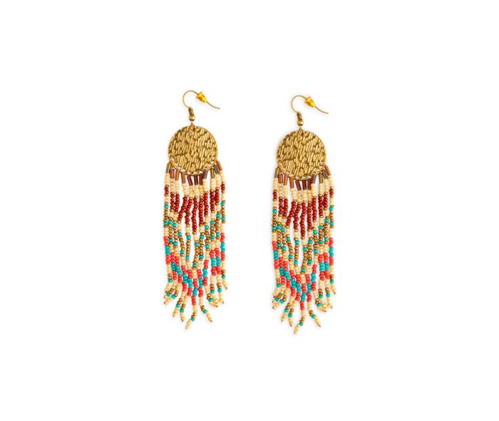 Pendientes de cuentas de vidrio Suns Radiance - 10 cm de largo - burdeos, turquesa, blanco y coral - NUEVO 424