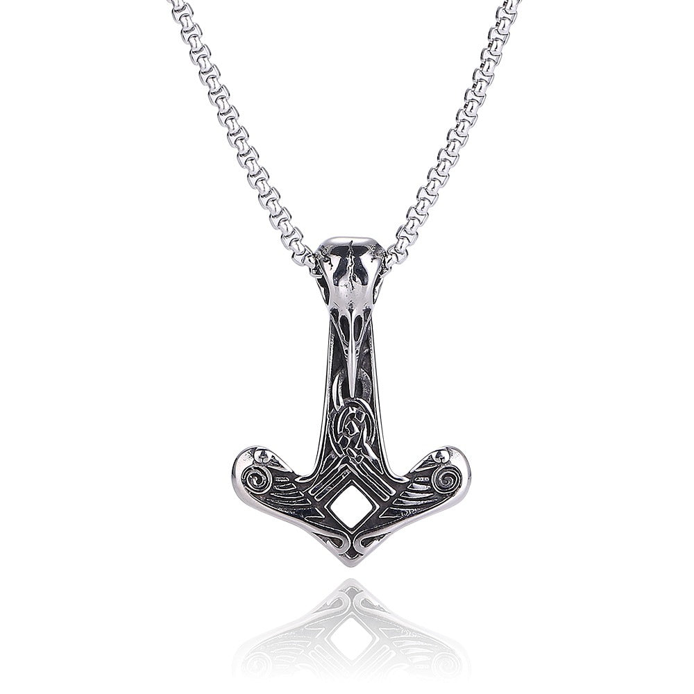 Colgante nórdico de acero inoxidable con calavera de cuervo y collar, 60 cm, color plata, 47 x 34 mm, NUEVO 222