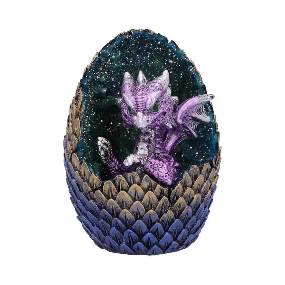 Dragón morado en huevo de pie - 15 cm - Resina - China - New1122