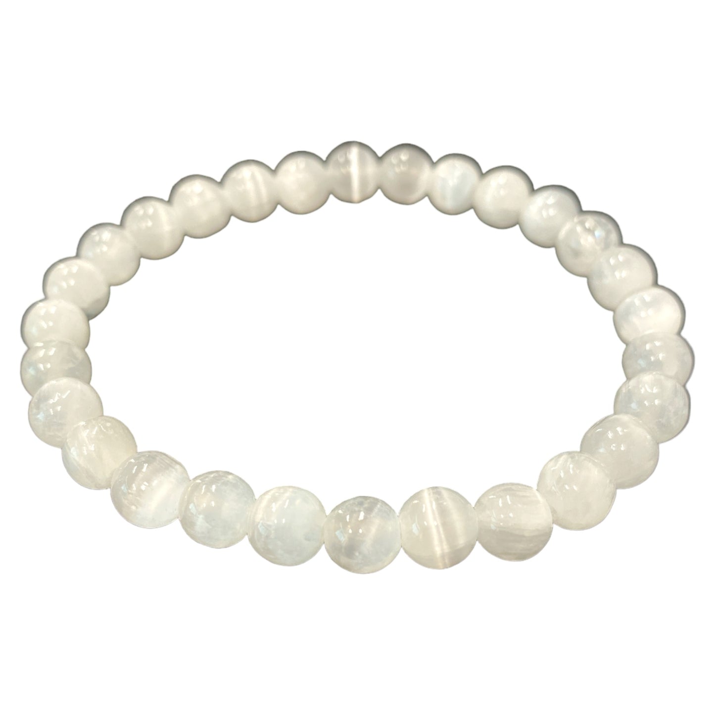 Selenita - Pulsera de cuentas redondas de 8 mm - 16,5 cm - China - NEW1223