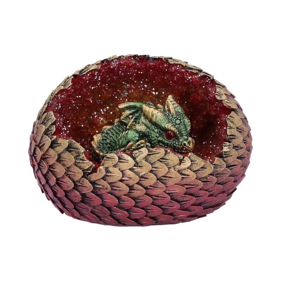 Dragón verde poniendo un huevo - 15 cm - Resina - China - Nuevo 1122